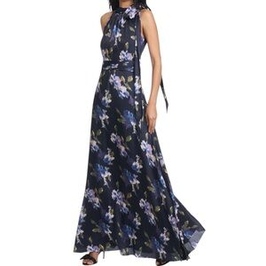 NWT SACHIN + BABI Floral Crinkle Georgette Sleeveless Tie Neck Gown Size 6